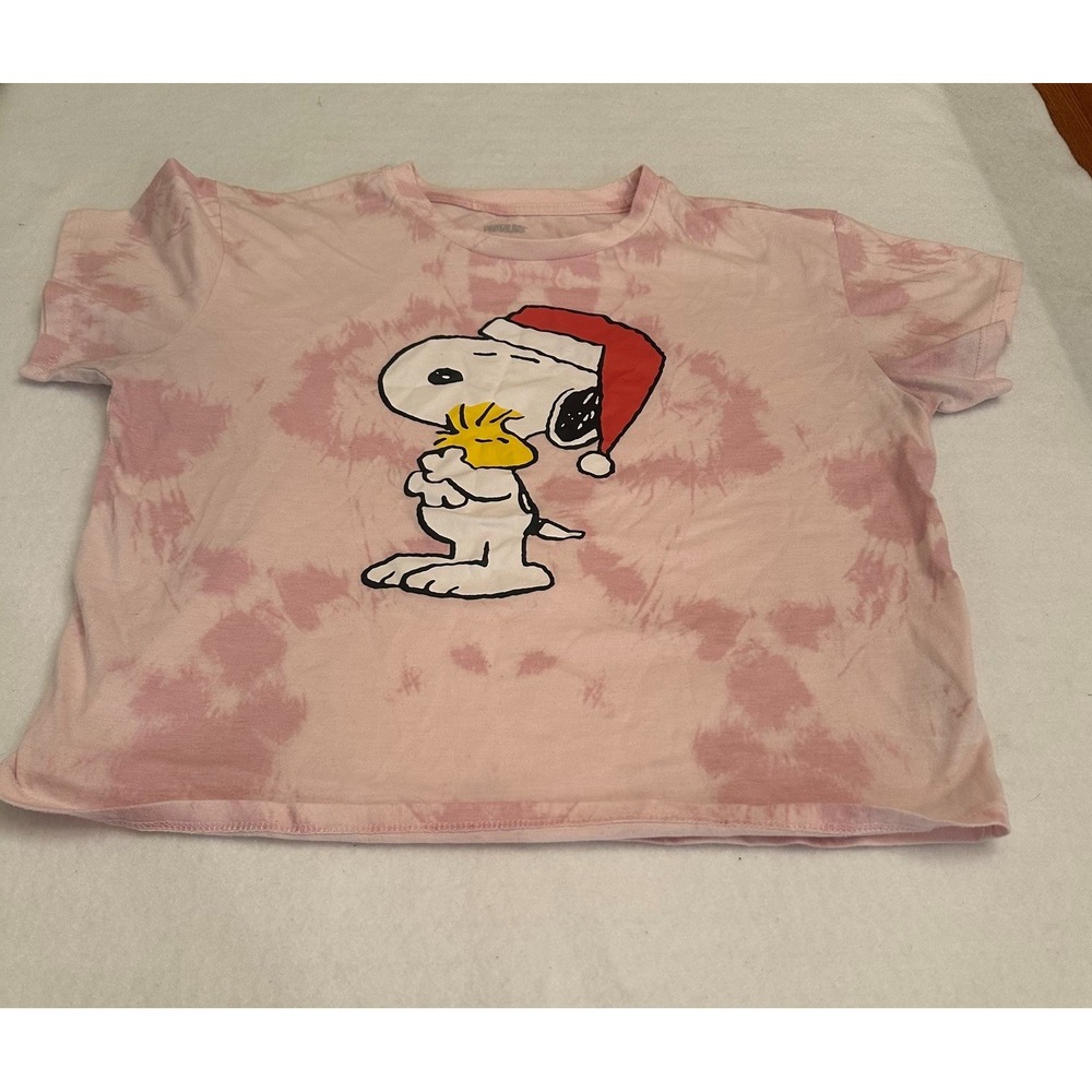 Peanuts Girls Tie Dye Shirt Size 2X 18 Pink Snoopy Woodstock Christmas T Shirt
